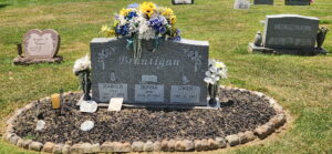 Upright Headstone with Serpentine Top, Flowers, and Vases | Imperial Gray, Angelic Memorials, Monuments, Northern Kentucky, headstones, gravestones
