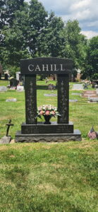 Custom Upright Headstone with Laser Etching and Flowers | Premium Black, Angelic Memorials, Monuments, Northern Kentucky, headstones, gravestones