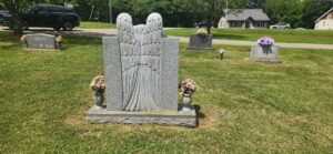 Backside of Custom Upright Headstone with Angel Statue | Imperial Gray, Angelic Memorials, Monuments, Northern Kentucky, headstones, gravestones