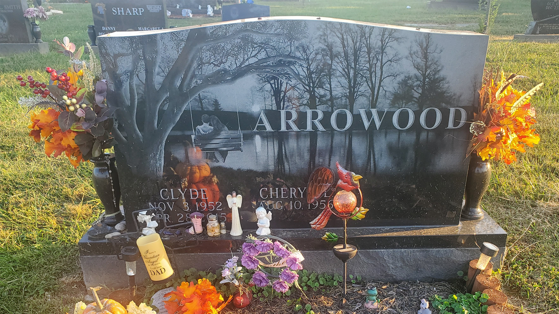 Custom engraved upright headstone nature