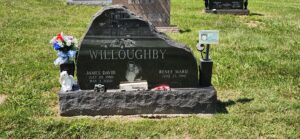 Upright Headstone with Laser Etching and Two Square Granite Vases | Premium Black, Angelic Memorials, Monuments, Northern Kentucky, headstones, gravestones