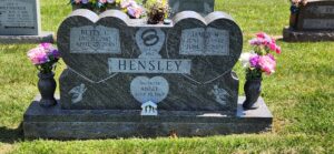 Custom Upright Headstone with Heart Carving and Two Turned Granite Vases | Bahama Blue, Angelic Memorials, Monuments, Northern Kentucky, headstones, gravestones