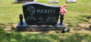 Upright Headstone with Two Turned Granite Vases | Premium Black, Angelic Memorials, Monuments, Northern Kentucky, headstones, gravestones