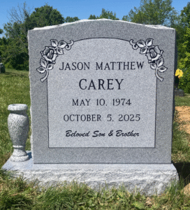 Jason Carey Upright Headstone Gray with Turned Granite Vase
