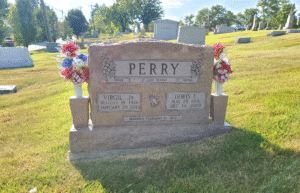 Upright Headstone with Two Square Granite Vases | Morning Rose